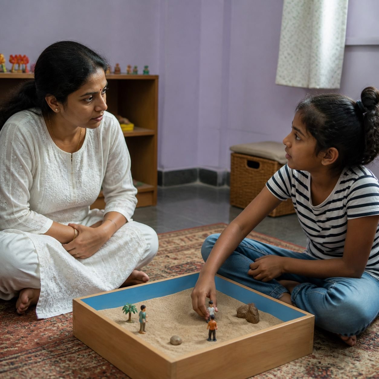 A child sharing emotions during counseling