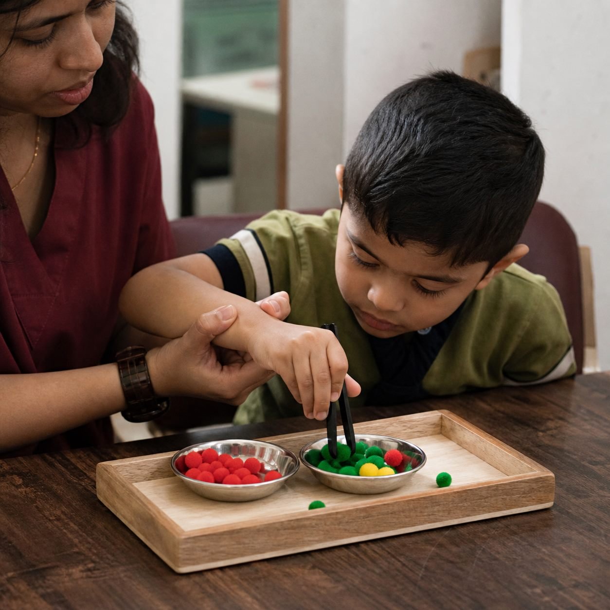 A child practicing fine motor skills in occupational therapy