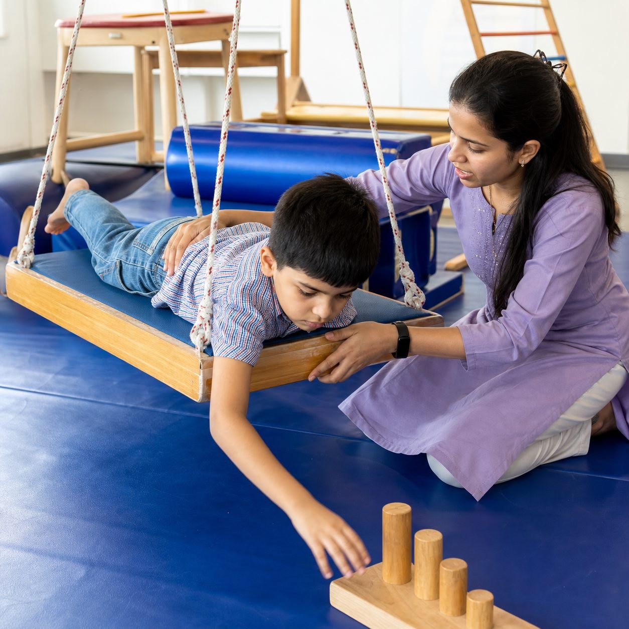 A child participating in sensory integration therapy