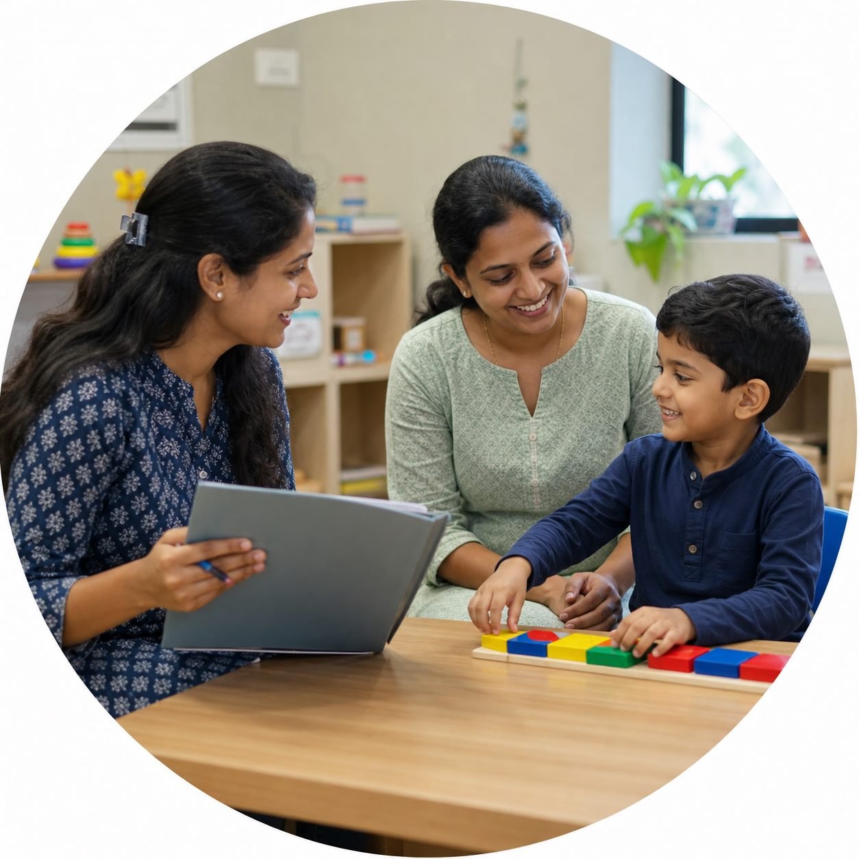A progress review with a child and parent
